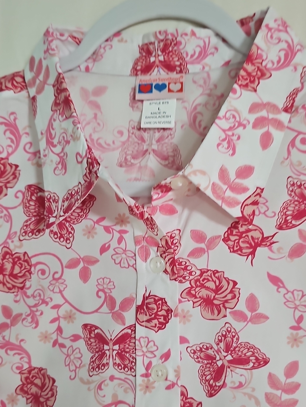 American Sweetheart Pink & White Butterfly Floral Button-Up Shirt - Picture 2 of 7
